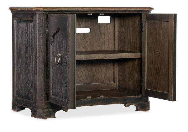 Hooker Furniture Americana Two-Door Nightstand With Distressed Two-Tone Finish, Oak Veneer Top, Wire Management, Timeless Appeal Blacks 7050-90017-89