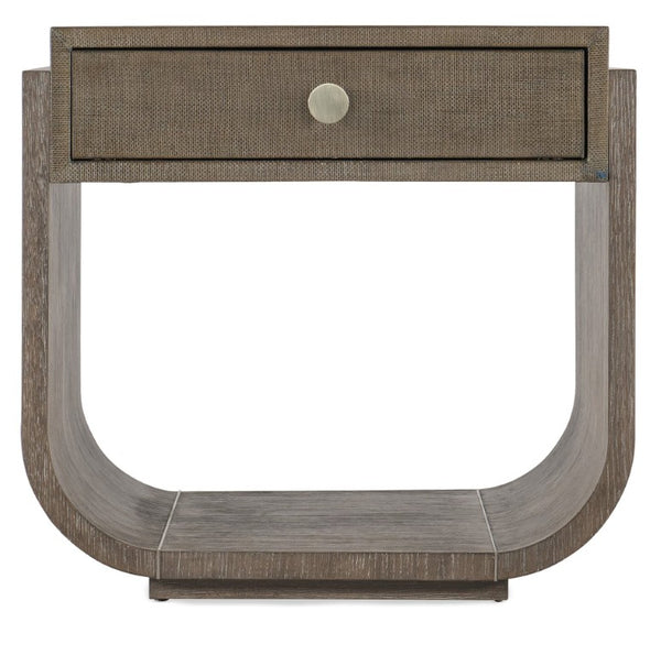 Hooker Furniture Modern Modern Mood Rectangle End Table With Raffia Accents, Quartered Oak Veneer, Soft Alabaster Finish Medium Brown 6850-80413-89