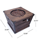 Christopher Knight Home® Noble House Outdoor Patio 24'' H X 32'' W Square Gas Burning Concrete Fire Pit Wood Pattern - Brown - 40,000 Btu