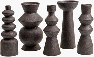 Surya Konark Collection Bohemian Ceramic Vase - Intricate Design For Stylish Home Décor & Easy Care Black Ceramic Knk001-set