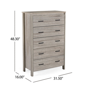 English Elm Christopher Knight Home® - Toolless 5-Drawer Chest with Faux Wood Finish, Moisture-Resistant MDF, Sleek Bar Handles, Compact Storage Oak 72039.00SONOAK