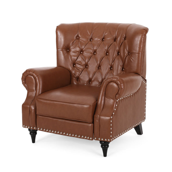 English Elm Christopher Knight Home® - Classic Classic Style Fabric Push Back Chair with Rivet Detail, Rolled Arms & Plush Cushions for Comfort and Stability Light Brown 71909.00PUCOGN