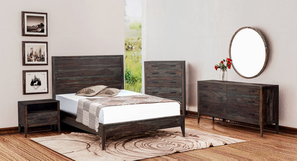 Porter Designs Porter Fall River King Bed – Luxurious Solid Sheesham Wood In Elegant Gray Finish For Timeless Style Gray Wood 04-117-17-4482-kit