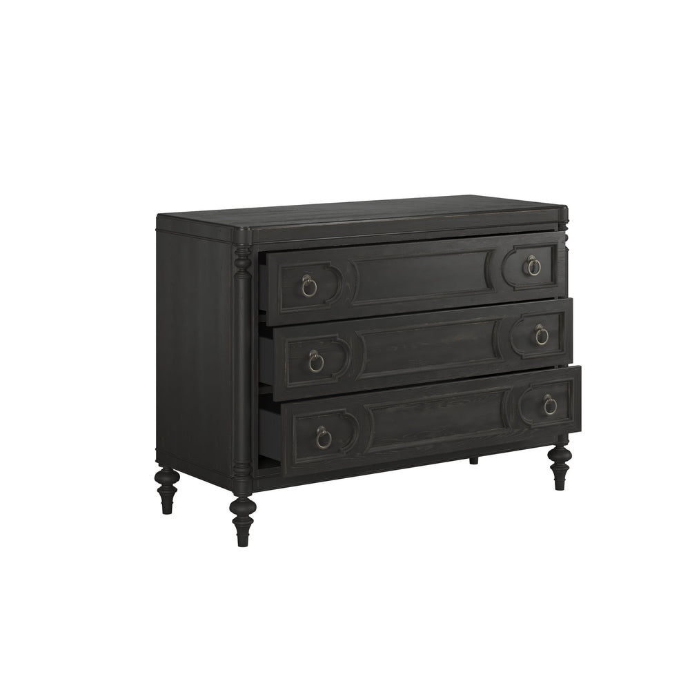 Atrium 3 Drawer Chest - Elegant Blackened Sable Finish with Curved Moldings & Oil Rubbed Bronze Pulls