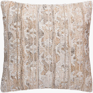 Surya Kobe Eco-friendly 18"X18" Outdoor Safe Accent Pillow - Stylish Home Decor Upgrade, Easy Care Tan Recycled Pet Yarn,Polyester Kob001-2222