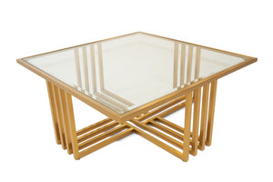 VIG Furniture Kodiak Tempered Glass Coffee Table With Brushed Gold Cross Frame, Square 43.3" Top, No Assembly VGODLZ-210RC