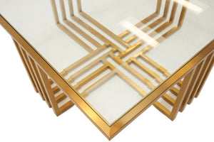 VIG Furniture Kodiak Tempered Glass Coffee Table With Brushed Gold Cross Frame, Square 43.3" Top, No Assembly VGODLZ-210RC