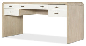 Hooker Furniture Brixton Writing Desk With Two-Tone Elm & Ivory Finish, 5 Drawers, Drop-Front Keyboard, Curved Design 6022-10458-80