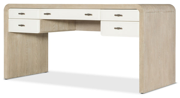 Hooker Furniture Brixton Writing Desk With Two-Tone Elm & Ivory Finish, 5 Drawers, Drop-Front Keyboard, Curved Design 6022-10458-80