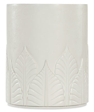 Hooker Furniture Commerce Amelia Round End Table — Textured White Plaster Finish, Embossed Leaf Motif, Compact 20” Surface 7228-80230-02