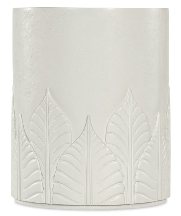 Hooker Furniture Commerce Amelia Round End Table — Textured White Plaster Finish, Embossed Leaf Motif, Compact 20” Surface 7228-80230-02