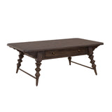 Revival Row Rectangular Cocktail Table with Drawer Brown with Chimney Smoke Finish P348250 Pulaski Furniture