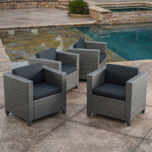 English Elm Christopher Knight Home® - Puerta Outdoor Club Chair Set - 4 Contemporary Faux-Rattan Chairs With Cushions For Patios & Decks 52979.00BLKMP4