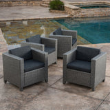 Christopher Knight Home® - Noble House - Puerta Outdoor Mixed Black Club Chairs with Dark Grey Water Resistant Cushions - Set of 4