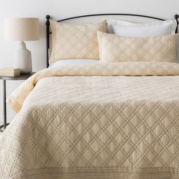 Surya Kojo 88"W X 92"L Quilt - Cottage Style Elegance With Cotton-linen Blend, Machine Washable Comfort Cream Linen,Linen,Cotton Kojo2000-fqset