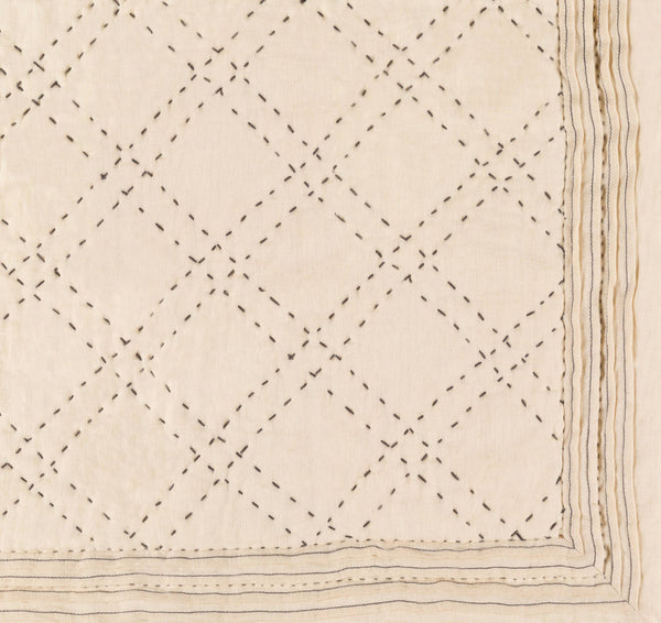 Surya Kojo 88"W X 92"L Quilt - Cottage Style Elegance With Cotton-linen Blend, Machine Washable Comfort Cream Linen,Linen,Cotton Kojo2000-fqset