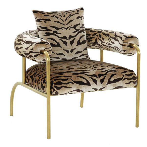 VIG Furniture Kola Champagne Zebra Accent Chair With Gold Metal Frame — Glam Barrel-Back Upholstered Seat, 330 Lb Capacity VGODZW-21051-GOLD-CH