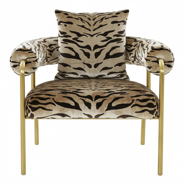 VIG Furniture Kola Champagne Zebra Accent Chair With Gold Metal Frame — Glam Barrel-Back Upholstered Seat, 330 Lb Capacity VGODZW-21051-GOLD-CH