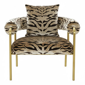 VIG Furniture Kola Champagne Zebra Accent Chair With Gold Metal Frame — Glam Barrel-Back Upholstered Seat, 330 Lb Capacity VGODZW-21051-GOLD-CH
