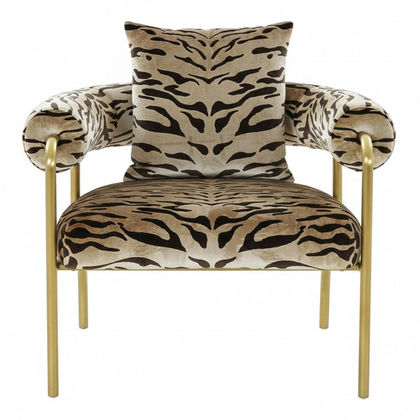 VIG Furniture Kola Champagne Zebra Accent Chair With Gold Metal Frame — Glam Barrel-Back Upholstered Seat, 330 Lb Capacity VGODZW-21051-GOLD-CH