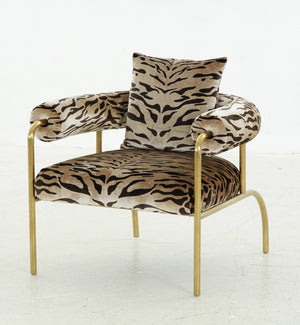 VIG Furniture Kola Champagne Zebra Accent Chair With Gold Metal Frame — Glam Barrel-Back Upholstered Seat, 330 Lb Capacity VGODZW-21051-GOLD-CH