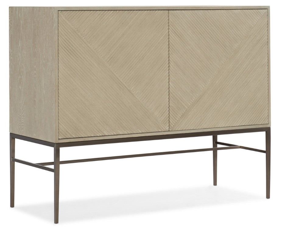 Hooker Furniture Cascade Credenza With Taupe Oak Veneer, Reeded Doors, Champagne Metal Base & Soft-Close Storage 6120-85006-80