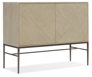 Hooker Furniture Cascade Credenza With Taupe Oak Veneer, Reeded Doors, Champagne Metal Base & Soft-Close Storage 6120-85006-80