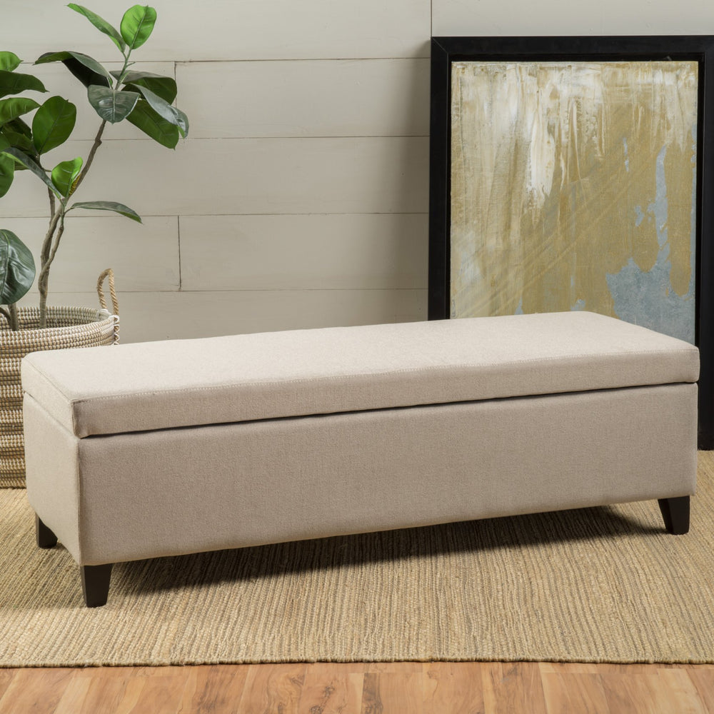 English Elm Hartford Upholstered Storage Ottoman Bench with Birch Legs for Living Room 73766.00FWHEAT