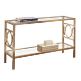 Steve Silver Contemporary Gold Chrome Sofa Table with Glass Tops & Mirrored Shelf - Olympia - 18 x 47 x 29.75