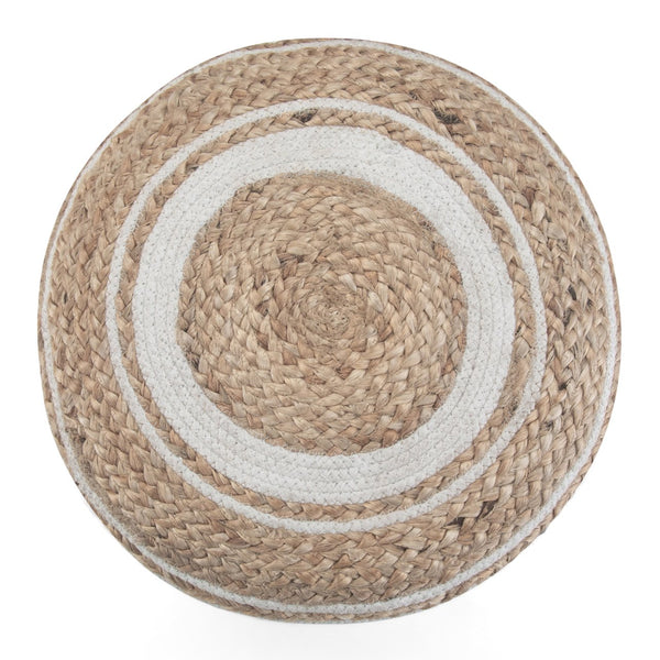 English Elm Serena Hand‑Braided Round Pouf Ottoman in Natural Jute — Durable Supportive Accent Seat for Living Areas White B136P159316