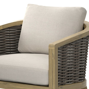 English Elm Parkside Handwoven Outdoor Conversation Chairs Set of 2 - Natural Beige Acacia Wood, Weather‑Resistant Cushions B136P159363