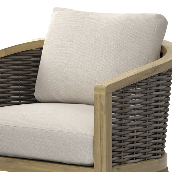 English Elm Parkside Handwoven Outdoor Conversation Chairs Set of 2 - Natural Beige Acacia Wood, Weather‑Resistant Cushions B136P159363