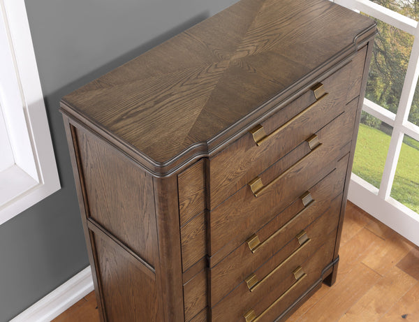 English Elm Steve Silver - Milan Modern Dark Brown Wood Chest with Sunburst Veneer, Antique Bronze Hardware, Whisper-Smooth Drawers B081P157415