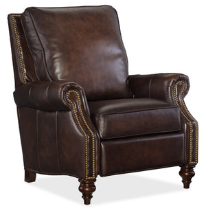 Hooker Furniture Conlon Semi-Aniline Leather Recliner Chair With Nailhead Trim, Wood Accent & Smooth Push-Arm Recline RC185-089