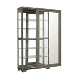 Modern Wood Framed 5-Shelf Sliding Door Curio with LED Light Brown with Natural Wood Finish with Gray undertones P021765 Pulaski Furniture