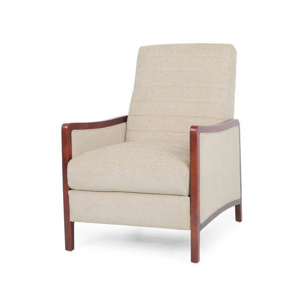 English Elm Christopher Knight Home® - Mid Century Modern Sand Fabric Recliner with Channel Stitch & Birch Wood Frame, Pushback Comfort 70451.00FSND