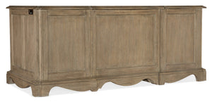 Hooker Furniture Corsica Executive Desk With Acacia Veneers, Scallop-Carved Base, 7-Drawer File Storage, Burnished Bronze Pulls Light Brown 5180-10562