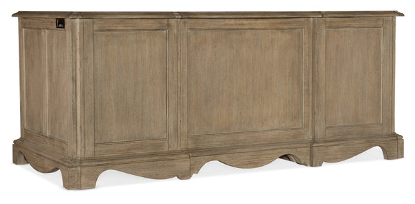Hooker Furniture Corsica Executive Desk With Acacia Veneers, Scallop-Carved Base, 7-Drawer File Storage, Burnished Bronze Pulls Light Brown 5180-10562
