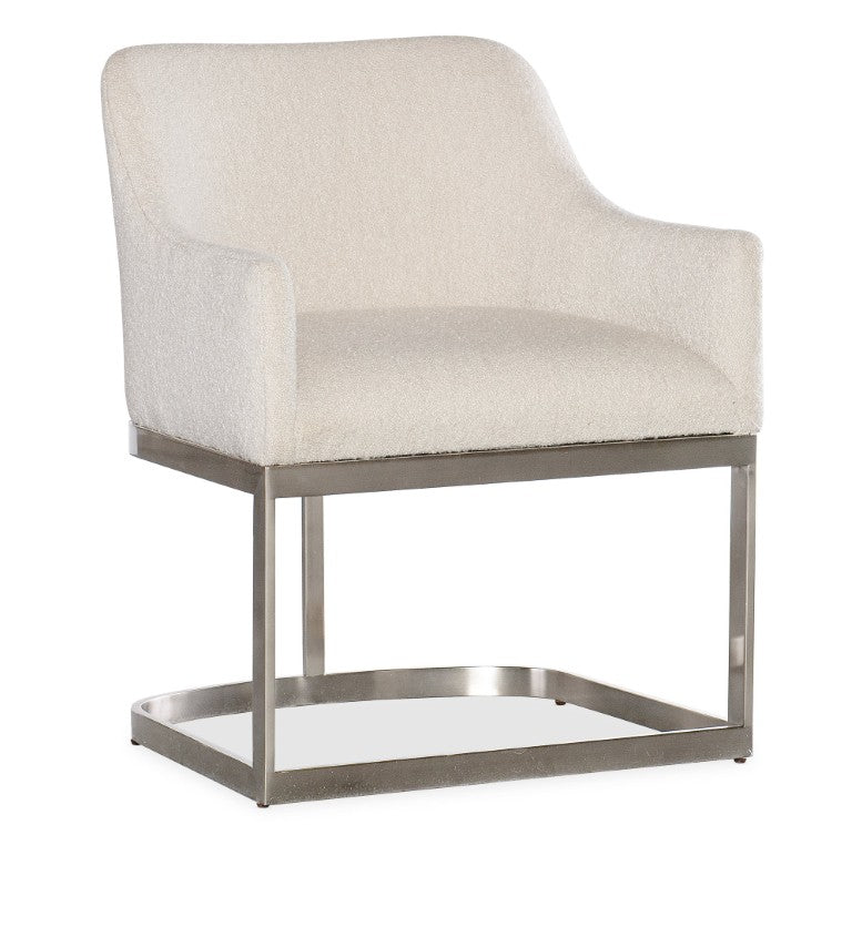 Hooker Furniture Modern Mood Upholstered Arm Chair In Inverness Natural Boucle With Brushed Pewter Metal Base, Compact Comfort 6850-75300-95
