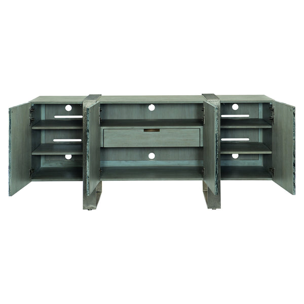 Bernhardt Bernhardt Linea Entertainment Console With Black Forest Marble, Cerused Greige Wood & Textured Aluminum 384875G