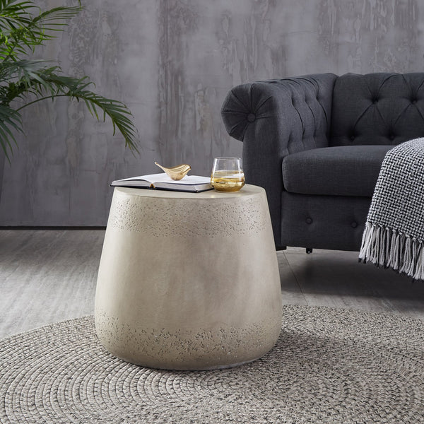 English Elm Orion Concrete Drum Side Table with Sculptural Flared Base for Eclectic Living Spaces 69455.00CONRT