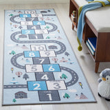 Safavieh Kids Playhouse 226 KPH226 Power Loomed Kids Rug Grey / Blue KPH226F-7SQ