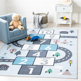 Safavieh Kids Playhouse 226 KPH226 Power Loomed Kids Rug Grey / Blue KPH226F-7SQ