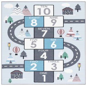 Safavieh Kids Playhouse 226 KPH226 Power Loomed Kids Rug Grey / Blue KPH226F-7SQ