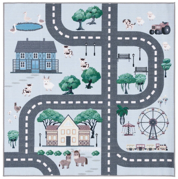 Safavieh Kids Playhouse 235 KPH235 Power Loomed Kids Rug Blue / Dark Grey KPH235M-7SQ