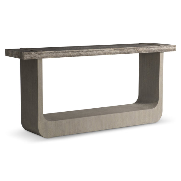 Bernhardt Bernhardt Azzura Console Table With Honed Silver Travertine Top & Weathered Greige Oak Sculptural Base 332910