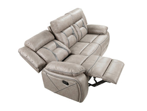 English Elm Steve Silver - Tyson Faux Leather Recliner Sofa with Drop-Down Console, USB Outlets, Cupholders, Grey 86.5" B081P157276