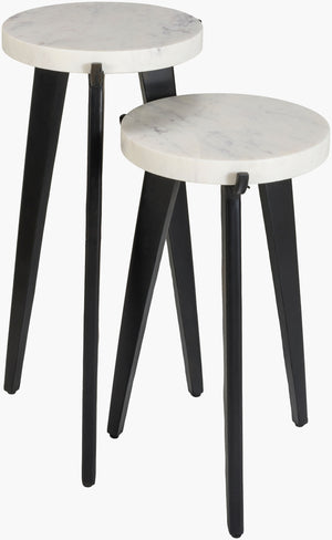 Surya Kampala Modern End Table - 24"H X 12"W Marble & Metal Accent For Timeless Elegance In Your Home Top, White,Base, Black Marble,Iron Kpl001-set