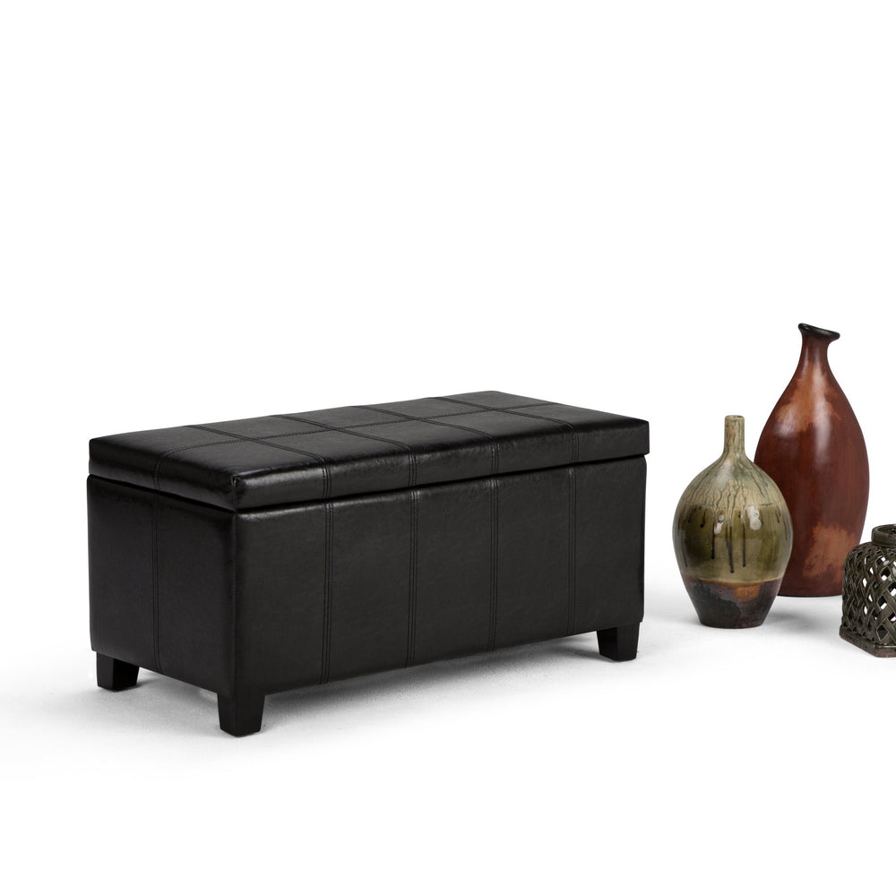 English Elm Dover Storage Ottoman Bench - Stylish Midnight Black Faux Leather With Hidden Storage & Comfort B136P159033