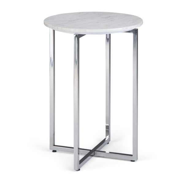 English Elm Marsden White Marble Side Table with Polished Stainless Steel X-Base — Modern End Table, 24.2" H B136P159933